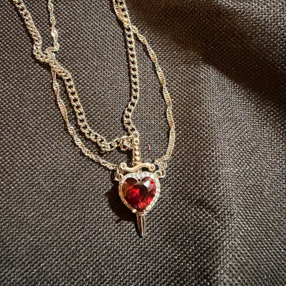 Silver stainless Heart Dagger Necklace